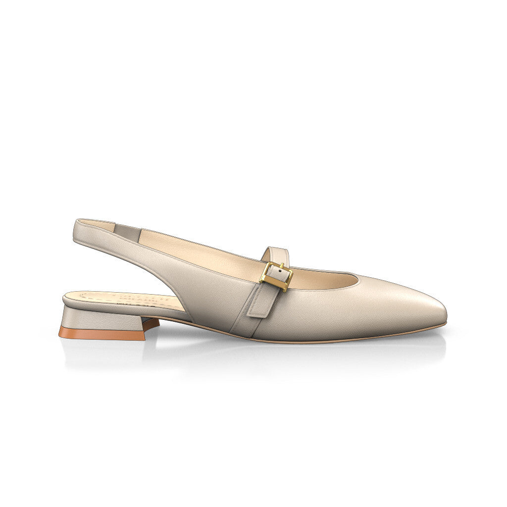 Babies slingback plates à petit talon carré Femme Faites main en Italie en Cuir Ivoire Blanc - Sur Mesure, Petit, Boucles, Enfiler - GIROTTI