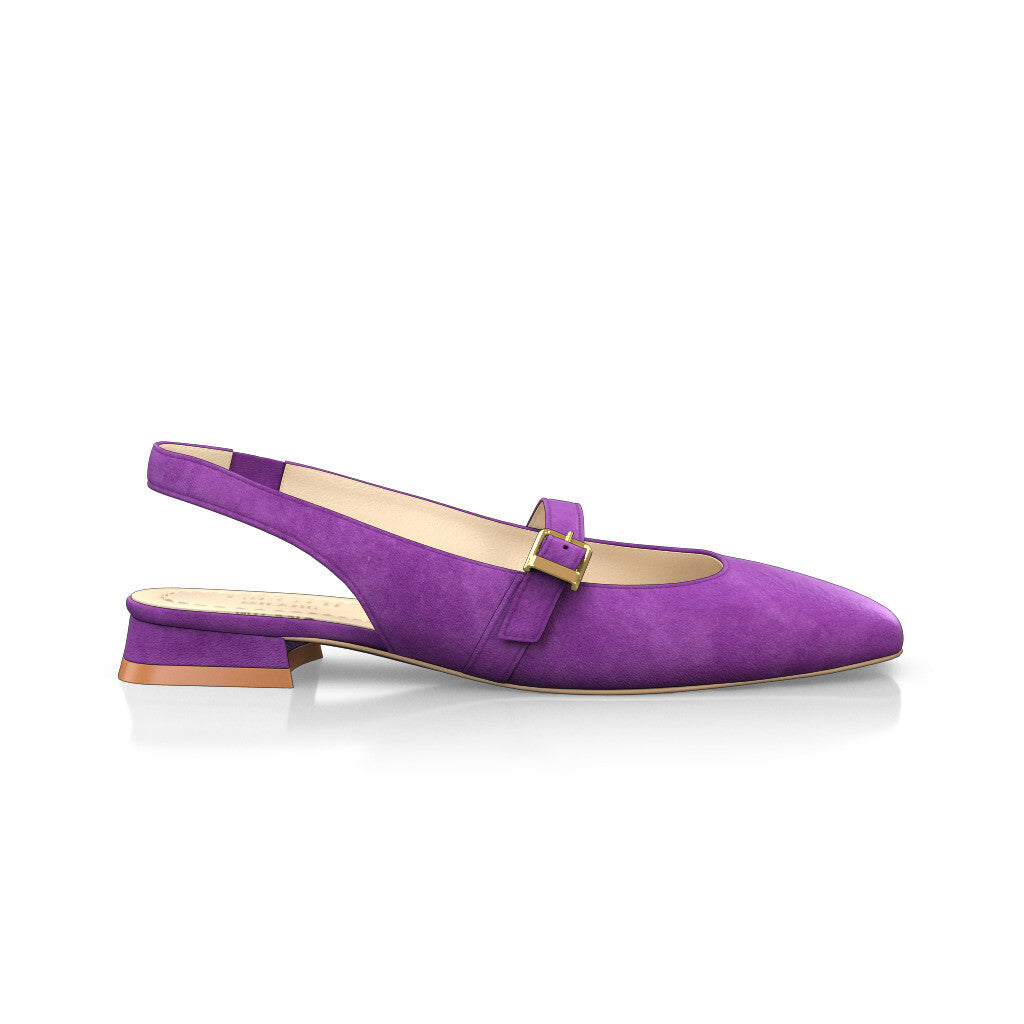 Babies slingback plates à petit talon carré Femme Faites main en Italie en Daim Améthyste Violet - Sur Mesure, Petit, Boucles, Enfiler - GIROTTI