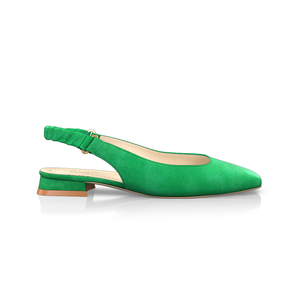 Ballerines slingback à bout carré Chaussures plates Sling Back Femme Faites main en Italie en Daim Vert - Sur Mesure, Petit, Brides, Enfiler -
