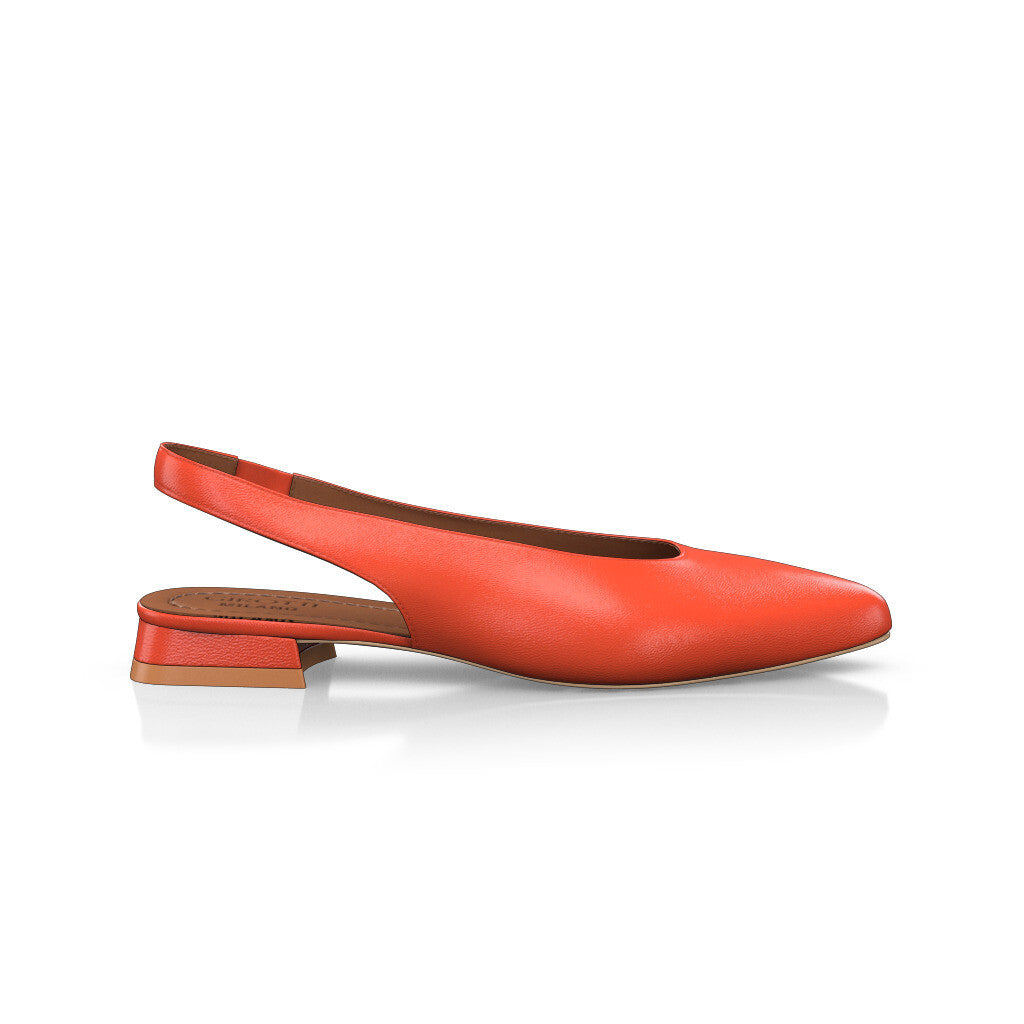 Ballerines slingback pointues Chaussures plates Sling Back Femme Faites main en Italie en Cuir Corail Jaune-Orangé - Sur Mesure, Petit - GIROTTI
