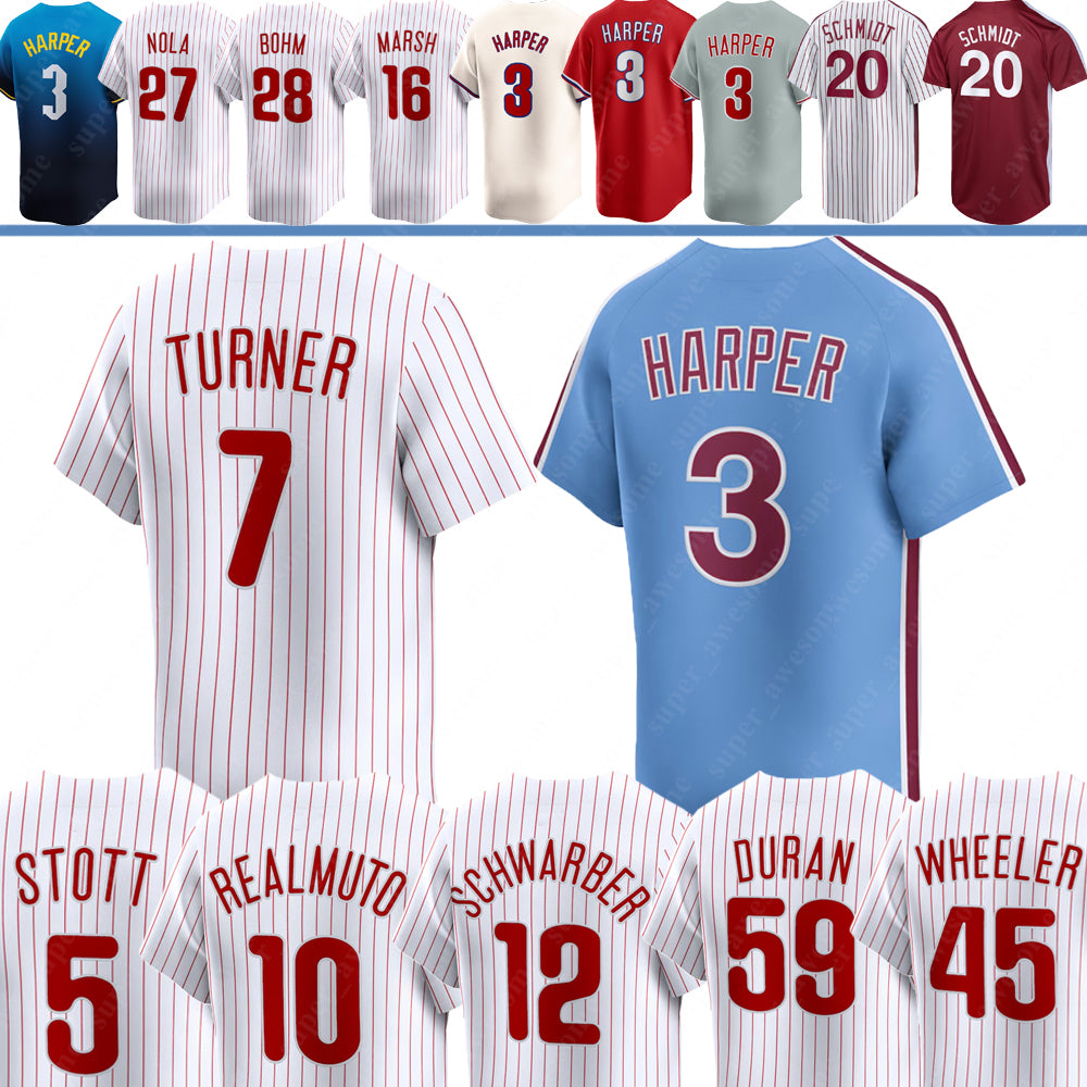 Jhoan Duran 3 Harper Baseball Jersey Trea Turner Kyle Schwarber JT Realmuto Alec Bohm Bryson Stott Nick Castellanos Zack Wheeler Brandon Marsh Aaron