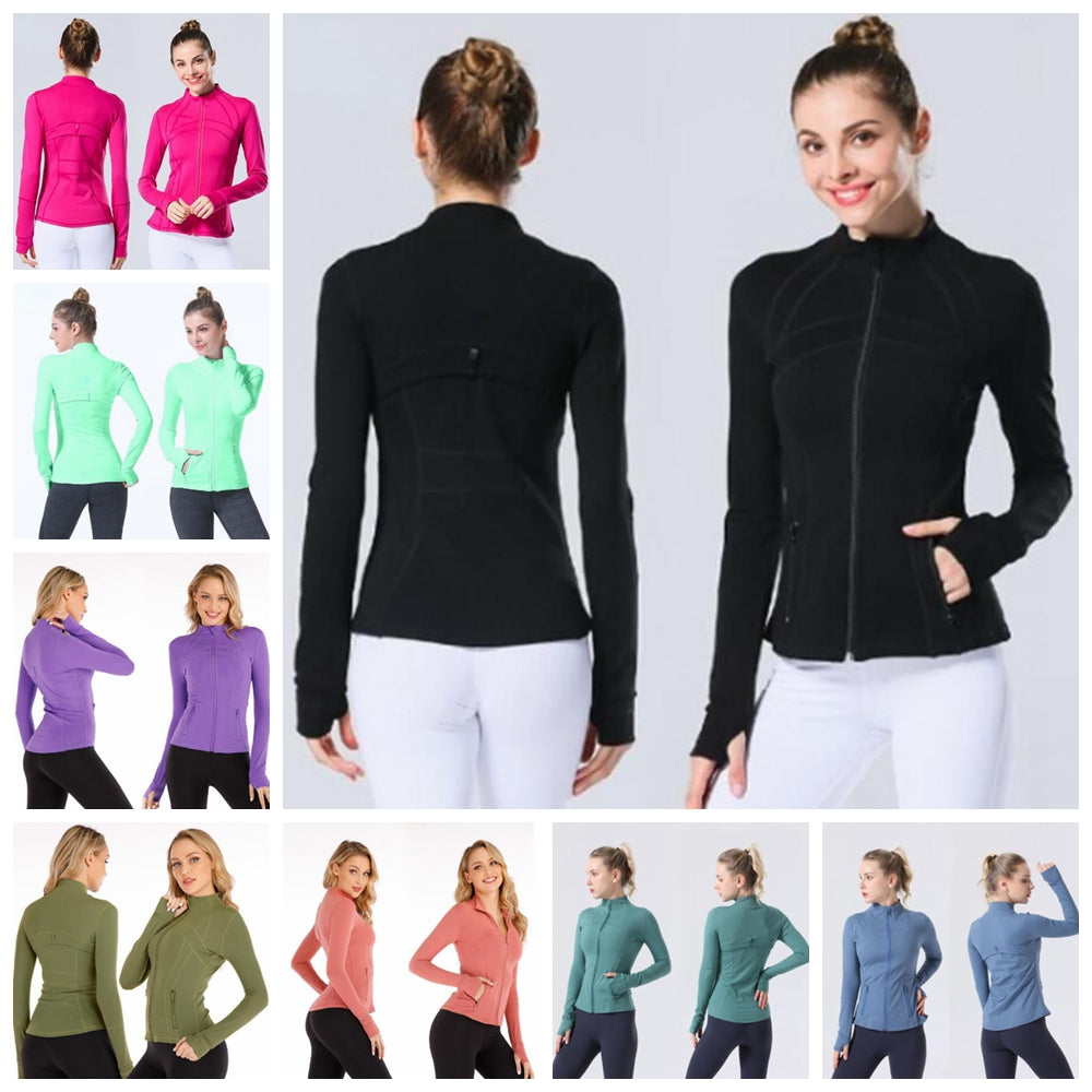 Yoga Jacket Outfit Women Define Workout Sports Coat Fitness Quick Dry Activewear Lady Top Solid Zip Up Sweatshirt Sportwear Black Red Blue Grey Pink