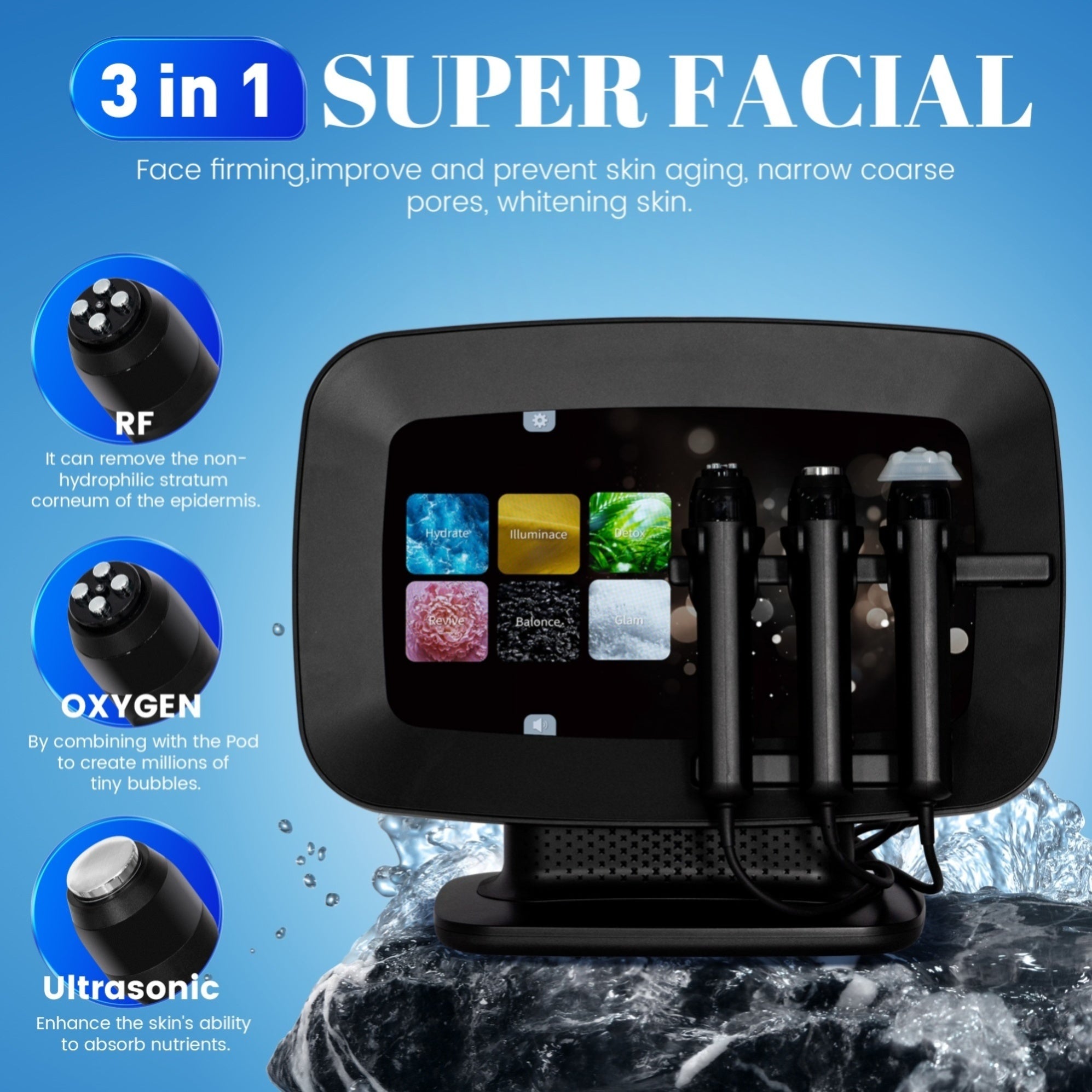Co2 Bubble Oxygen Facial Machine 3 in 1 Skin Rejuvenation Beauty Equipment for Spa Anti Aging and Skin Tightening