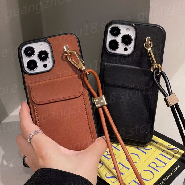 Fashion Designer Phone Cases with Card Holders Women&#039;s Phone Cases Long Chain Plain Wave Festival Gifts 26676