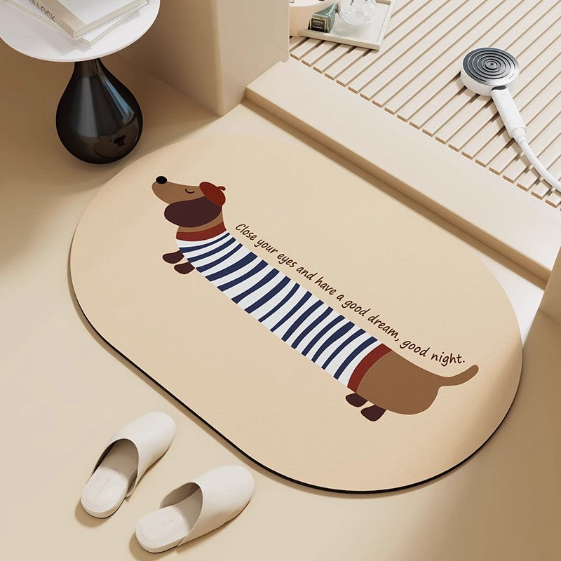 Cartoon Dachshund Dog Diatom Mud Absorbent Floor Mat Bathroom Non-slip Quick-drying Foot Mat Entrance Easy To Care Door Mat