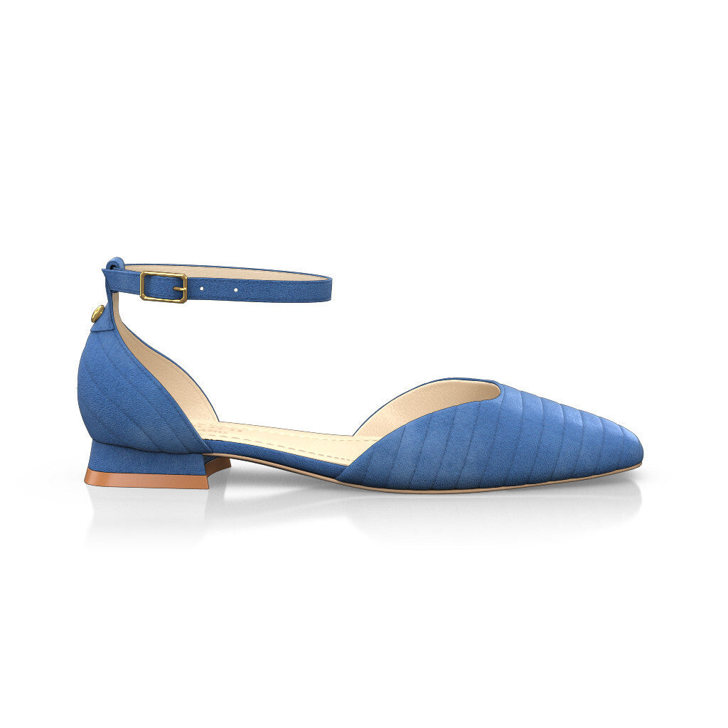 Sandales plates à bout fermé et bride cheville Femme Faites main en Italie en Daim Denim Bleu - Sur Mesure, Petit, Boucles, Boucle - GIROTTI