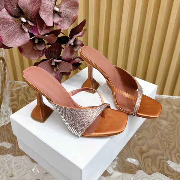 Luxury designer new Women&#039;s clip-on high-heeled sandals Fashion classic Rhinestone embellished High heels Strap Stitching Party Dress S