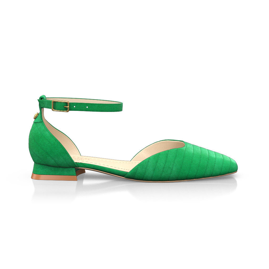 Sandales plates à bout fermé et bride cheville Femme Faites main en Italie en Daim Vert - Sur Mesure, Petit, Boucles, Boucle - GIROTTI