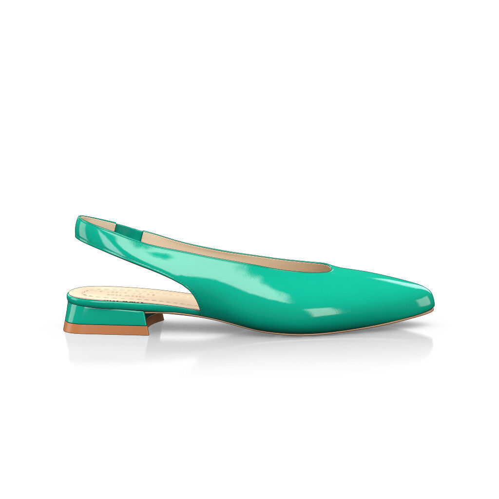 Ballerines slingback pointues Chaussures plates Sling Back Femme Faites main en Italie en Cuir verni Aigue-marine Vert - Sur Mesure, Petit - GIROTTI