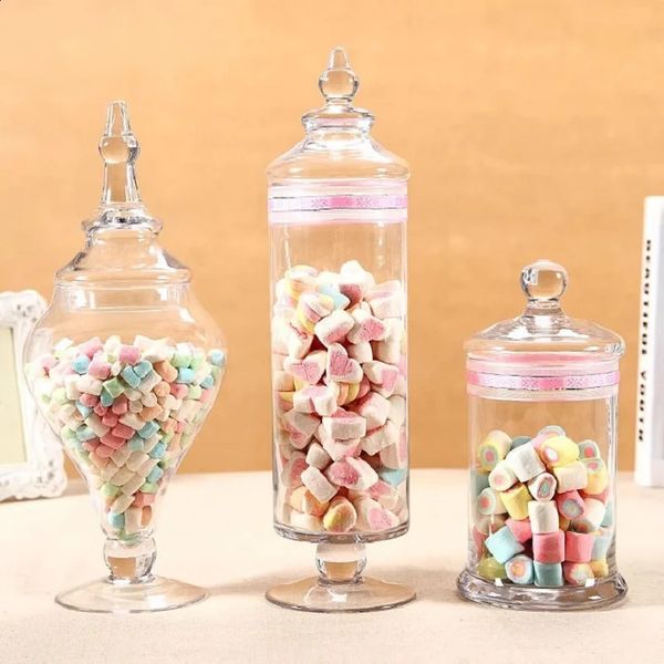 Crystal Wedding Decor Transparent Glass Crafts Three Styles Candy Jars Grain Storage Bottle 240826