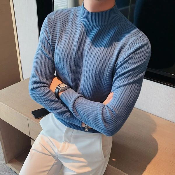 Mens high-end fashion knitted pullover sweater mens semi turtle neck winter wool casual skydiving clothing 241204