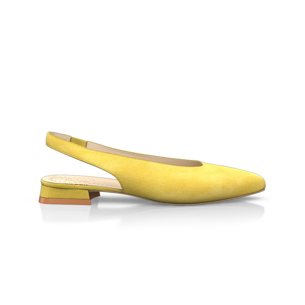 Ballerines slingback pointues Chaussures plates Sling Back Femme Faites main en Italie en Daim Jaune - Sur Mesure, Petit, Enfiler - GIROTTI