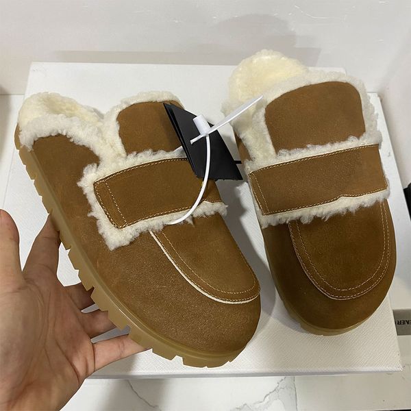 Suede and shearling slippers Cinnamon 1S711M female designer winter mule suede slippers defined by the soft shearling lining Scuffs Slippers