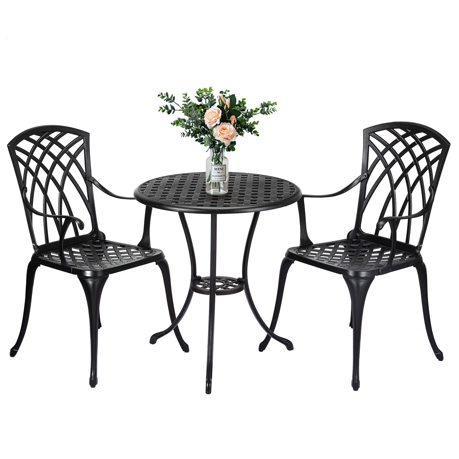Garvee Patio Bistro Set with Umbrella Hole, 3 Piece Cast Aluminum Bistro Table and Chairs Set, Patio Table and Chairs, Bistro Set for Patio Backyard, 