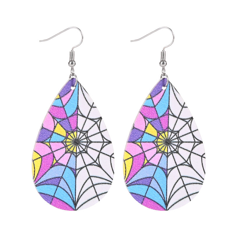 TEMU Women's Multicolor Pu Leather Spider Web Dangle Earrings - Gothic Boho Teardrop Hoops With Pink, Blue, Purple, Yellow, Black & Patterns,