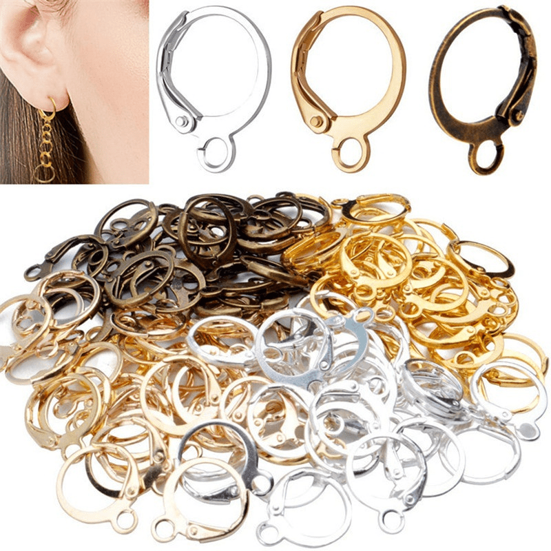TEMU 50pcs 15*12mm French Earring Hooks Wire Settings Base Hoops Handmade Findings Earring Making Supplies