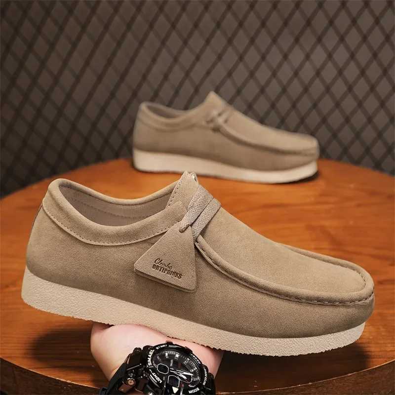 Khaki Casual Shoes For Men Suede Leather Loafers Men Platform Slip- Mens Driving Shoes Lightweight Leisure Men Shoes XJ250614