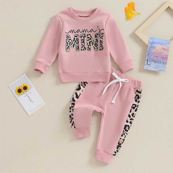 Clothing Sets 2023-09-15 Lioraitiin 0-3Y Newborn Baby Girls Clothing Set Letter Leopard Print Long Sleeve Pullover Strap Pants 2 Pcs Outfit