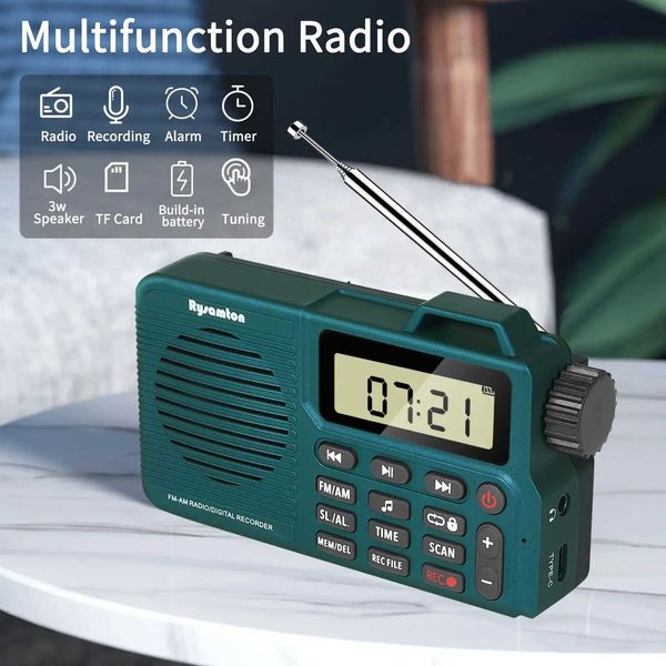Portable AM-FM Ra Digital Ra Recorder 5.0 Ra Speaker port TF Card Time Display Al Clock Z241224