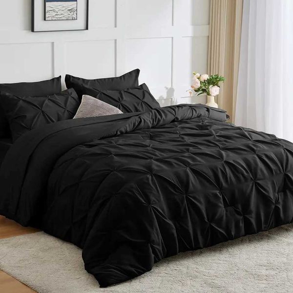 7-Piece Black Comforter Set: Pintuck Bedding Set for All-Season Comfort (2024)