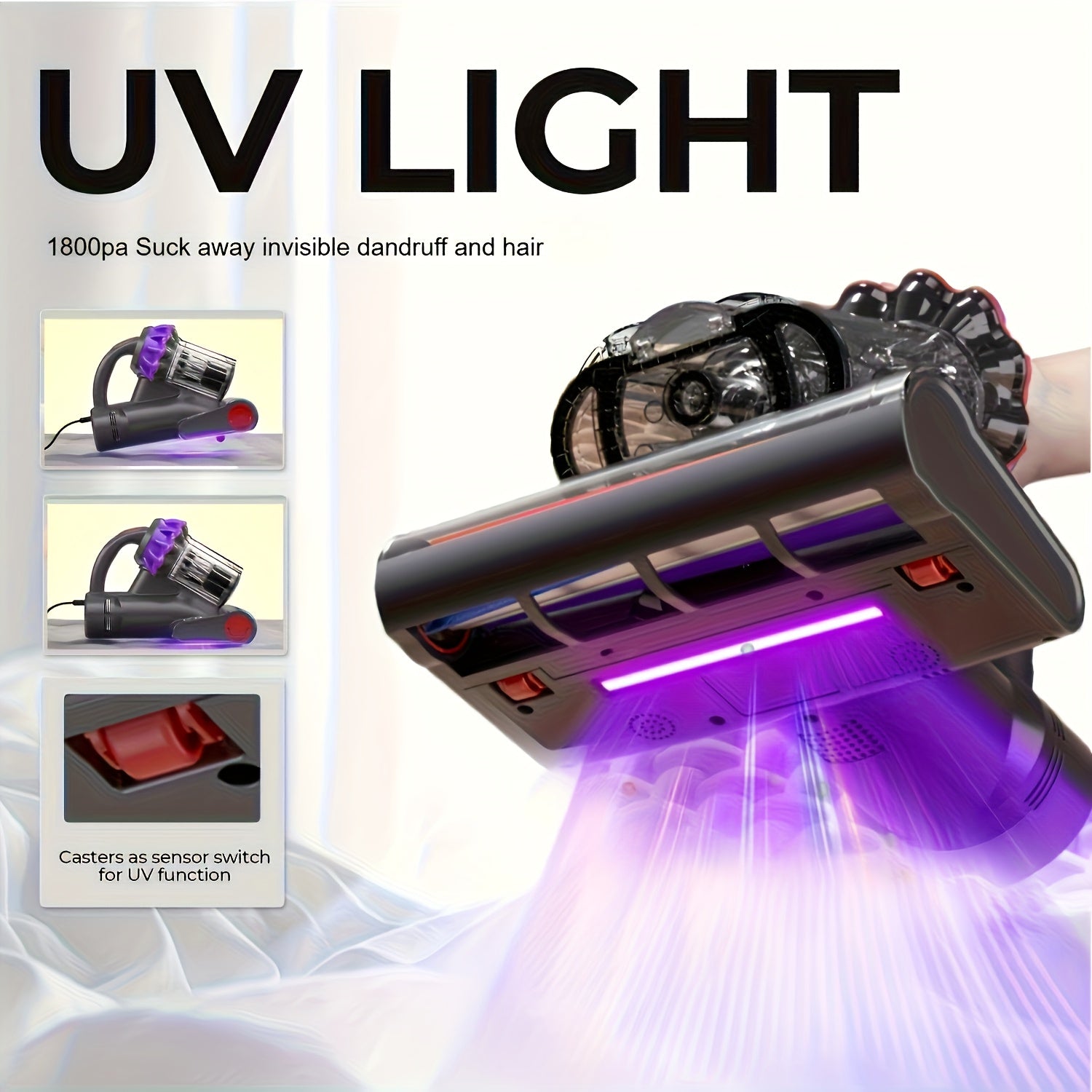 TEMU Mattress Vacuum Cleaner Bed Vacuum Cleaner With 16kpa Suction Filter 253.7nm Uv- & Technology 500w Handheld Vacuum Corded, Purple Suitable For