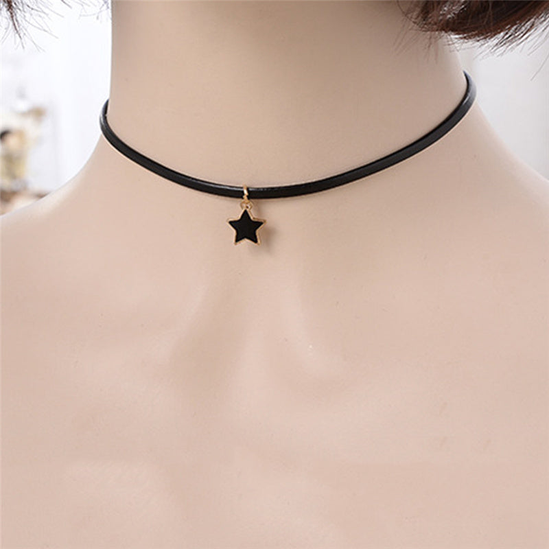 TEMU New Simple Star Chokers For Women Vintage Punk Neck Jewelry Gothic Short Black Pu Leather Necklace Choker Party Gifts