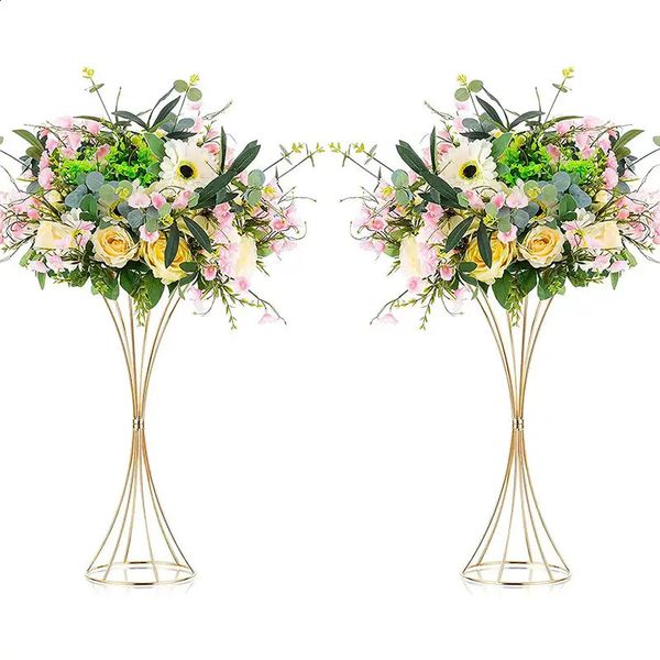 2PCS Gold Color Iron Flower Vases Wedding Stands Arrangement Props Table Centerpiece Flowers Rack Home Decorations 240722