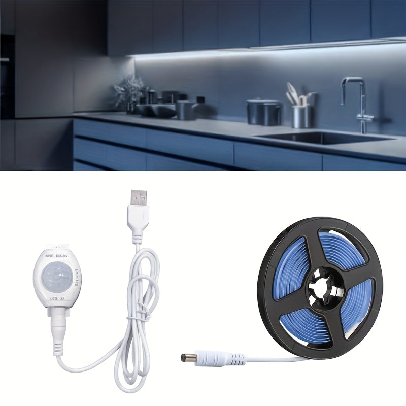 TEMU 16.4ft Led Motion Sensor Light Strip - Usb Powered, Self-adhesive, Floating Bed Light Strip, Flexible White Light For Bed Edges, Mirrors,