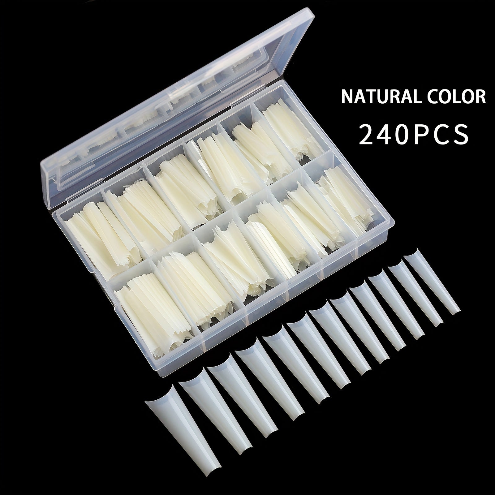 TEMU Misscheering 240pcs Nail Art Extension Kit - Long Coffin Ballet Denim & Natural French Fake Nail Tips With Glossy Finish, Mixed Colors For