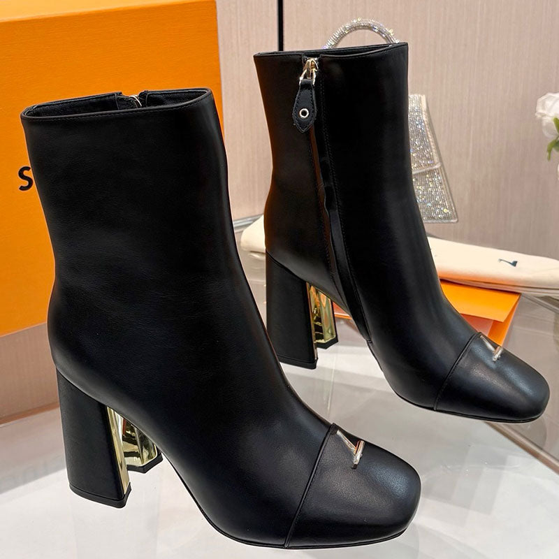 Swing Platform Ankle Boot 1AIFOJ designer fashion week 6 inch short boots luxury womens autumn winter boots coarse heel round head boots with metal