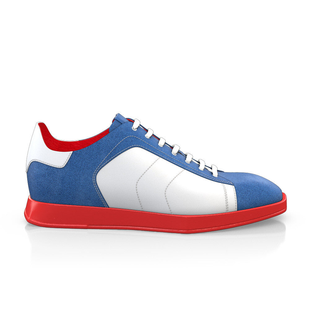 Baskets plates à lacets et bout carré Homme Faites main en Italie en Cuir Bleu Royal - Sur Mesure, Lacets - GIROTTI