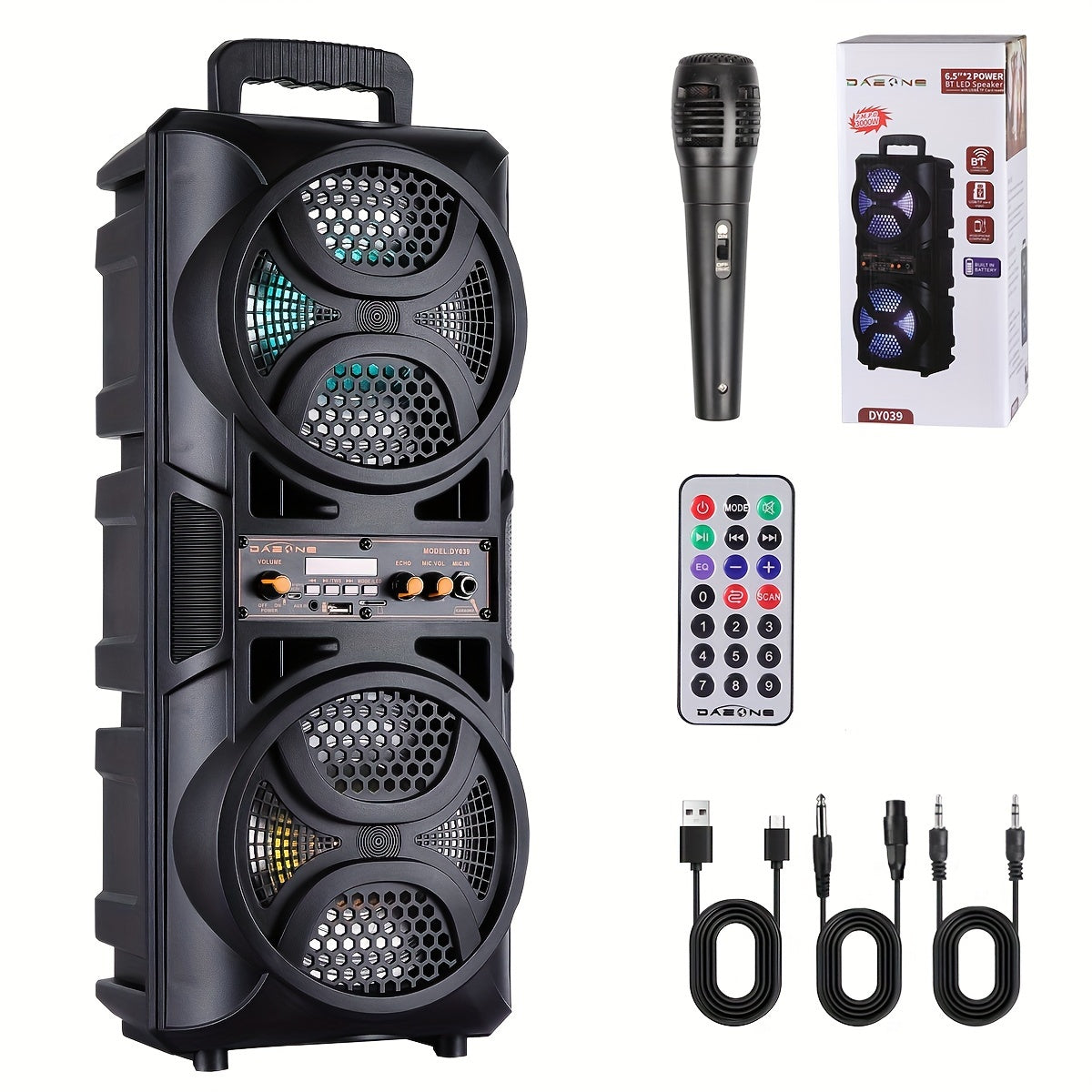 TEMU Portable Wireless Pa Speaker, Dual 6.5" High Quality Subwoofer System, Supports Aux Usb Fm Wired Microphone Audio Input, Built-in Rechargeable