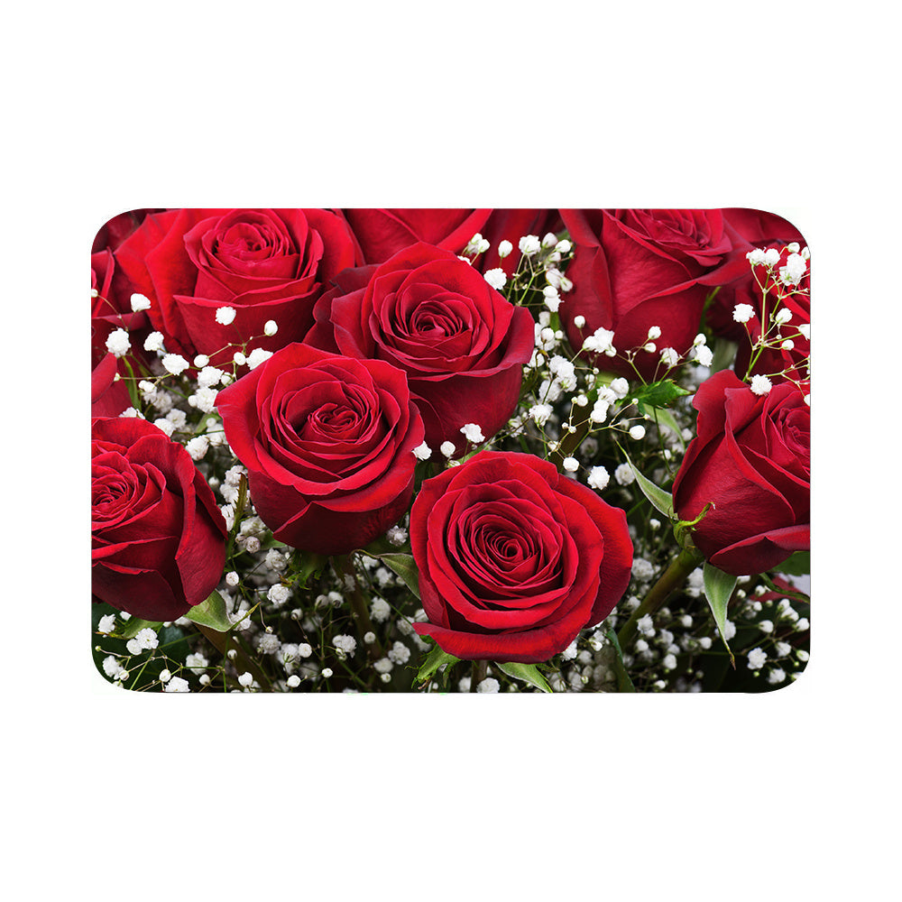 TEMU 1pc Elegant Red Rose Floral Mat - Soft Polyester Rectangular Floor Mat With & Design, Machine Washable, Perfect For Bedroom, Living Room,