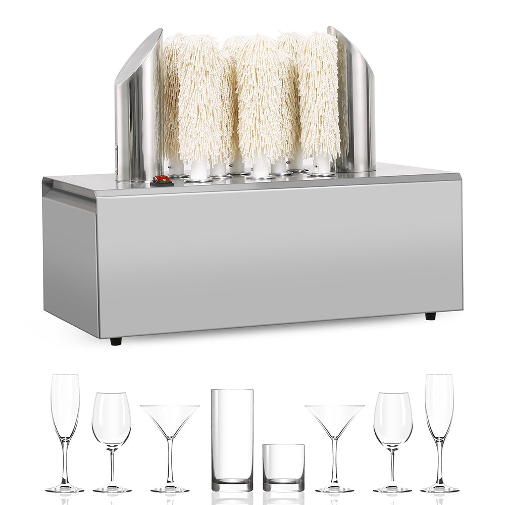 Garvee Commercial Glass Polisher Electric Wine Glass Polishing Machine with 8 Polishing Cloth Washers Stainless-Steel Glass Washer for Bars, Restauran