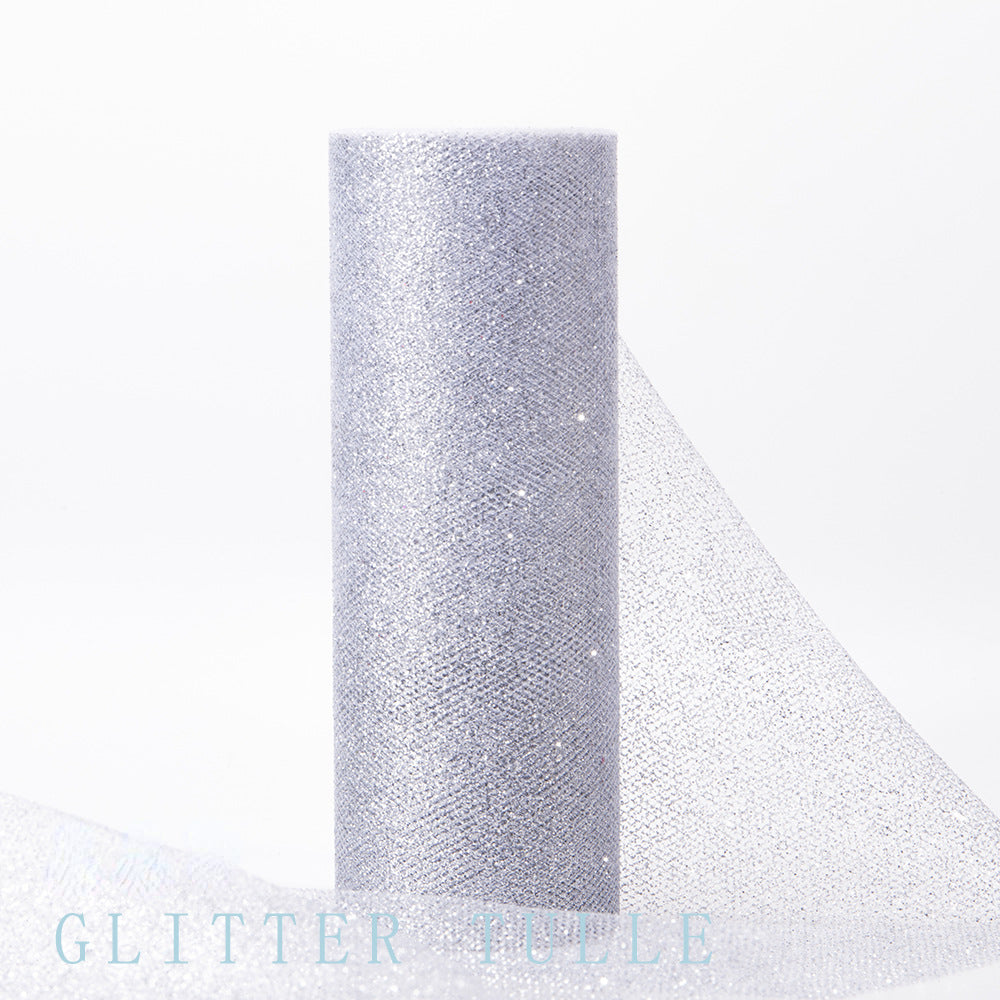 TEMU 1pc Glitter Tulle Fabric Rolls 6 Inch Sequin Sparkling Ribbon Spool Netting For Wedding, Skirt, Gift Wrapping, Party Decoration (silvery)