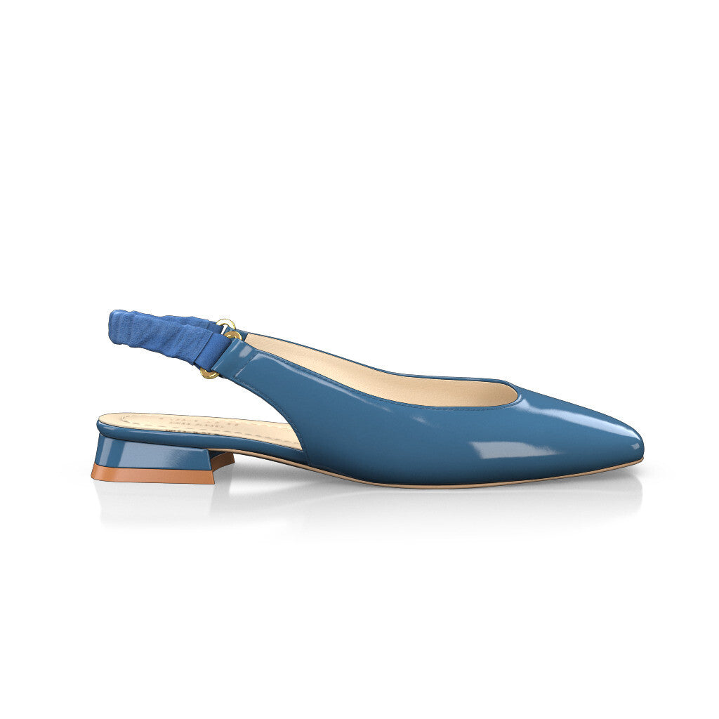 Ballerines slingback à bout carré Chaussures plates Sling Back Femme Faites main en Italie en Cuir verni Denim Bleu - Sur Mesure, Petit - GIROTTI