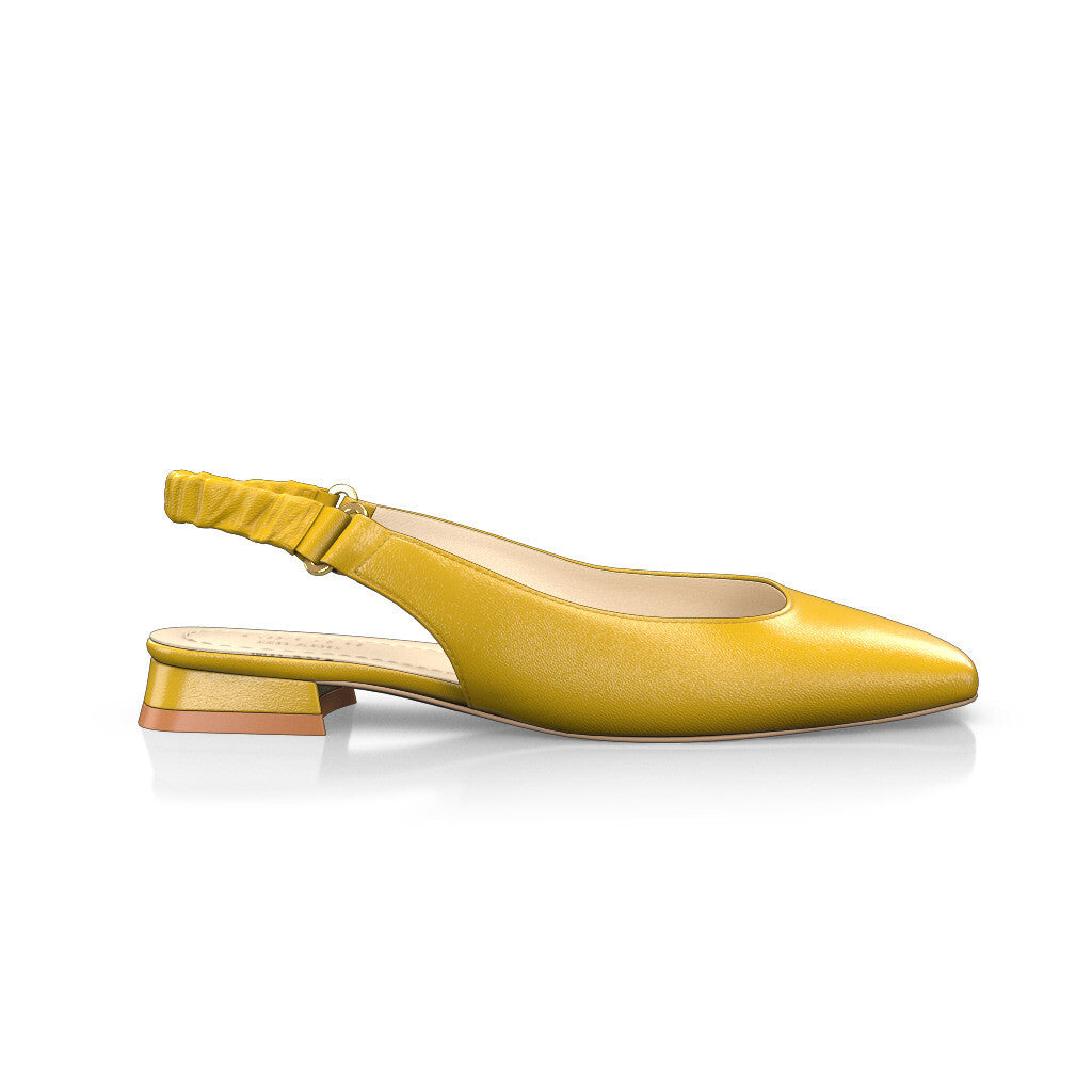 Ballerines slingback à bout carré Chaussures plates Sling Back Femme Faites main en Italie en Cuir Jaune moutarde - Sur Mesure, Petit - GIROTTI