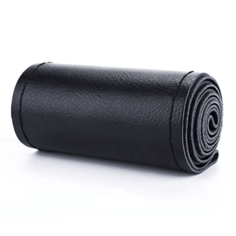 TEMU 1pc Diy Pu Leather Steering Wheel Cover - Soft Microfiber, Hand-stitched With & Needles, No , Black Or Red, Car Interior Accessory