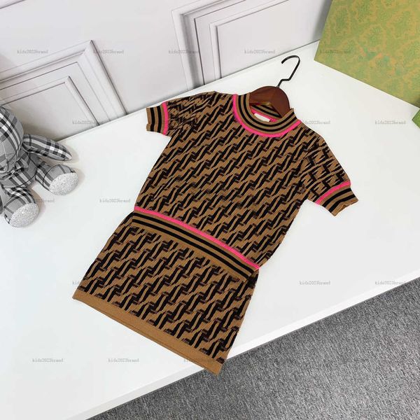 New girls dress summer Knitting design t-shirt set baby skirt set kids designer clothes Letter jacquard design Short-sleeved T-shirt and ski