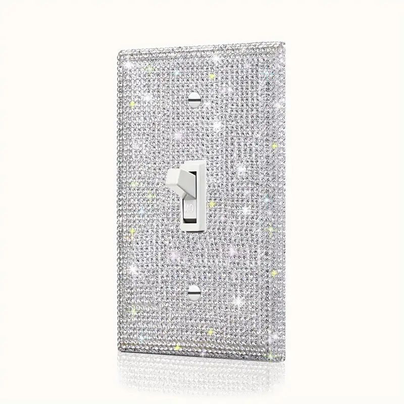 TEMU Shiny Silvery Rhinestones Wall Plates Light Switch Cover Duplex Switch Cover, 1 Rocker- Single Toggle Switch Cover