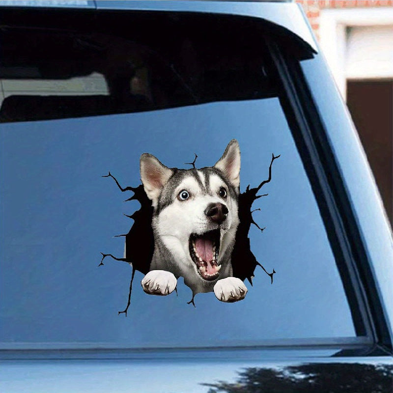 TEMU 1pc Funny Husky Car Window Sticker, 3d Vinyl Waterproof Pet Car Sticker For Wall Laptop Car Window Truck Bumper Refrigerator Sticker