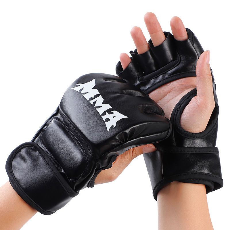 TEMU 1 Pair Premium Mma Boxing Gloves For Adults - Half Finger, Durable Pu Material, Adjustable Wrist & - Ideal For Training & Sandbags - Perfect