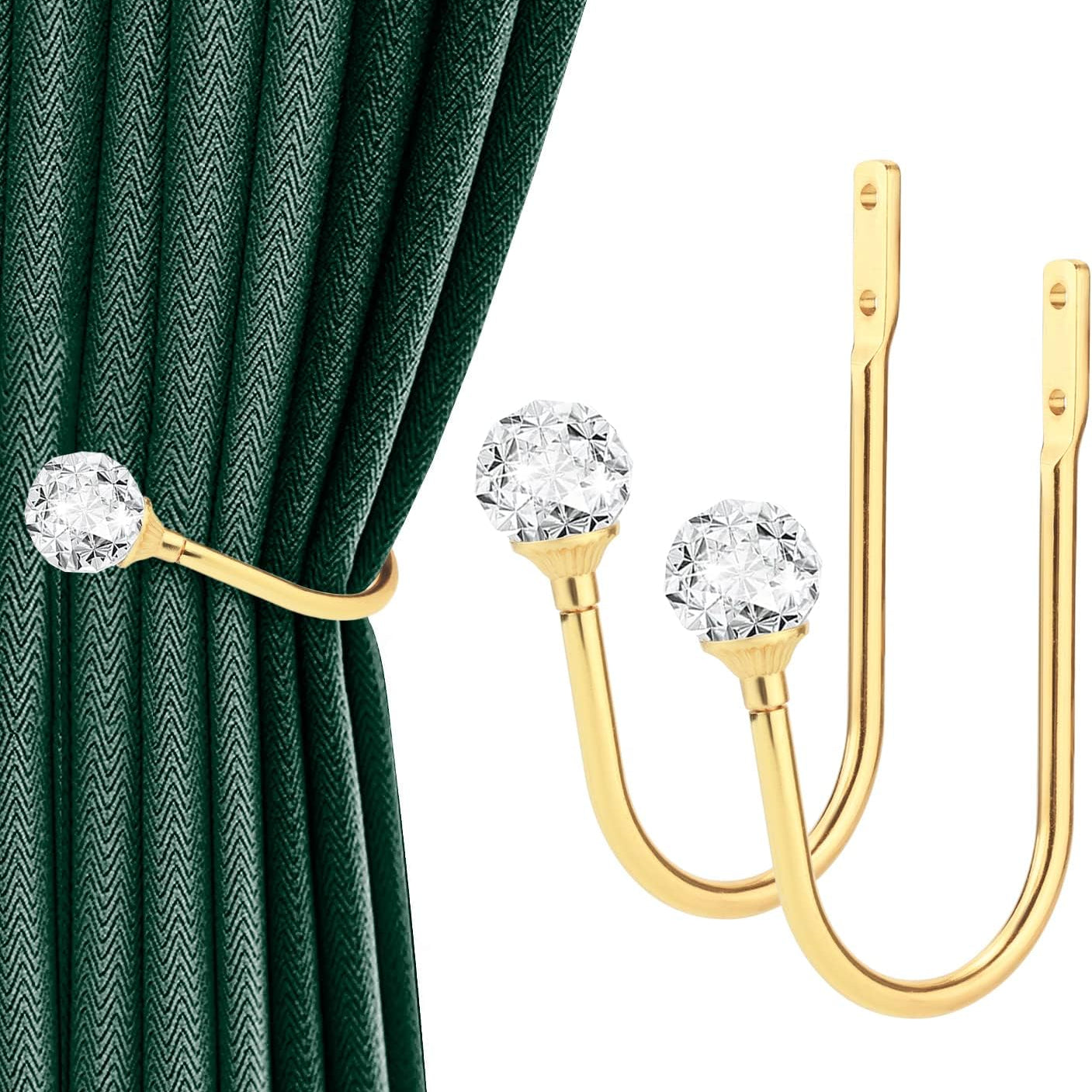 TEMU 2-4pcs Elegant Golden Curtain Holdbacks With Balls - Wall-mounted Drapery Tiebacks For Home Decor, Aluminum Alloy, Stylish Window Treatments,