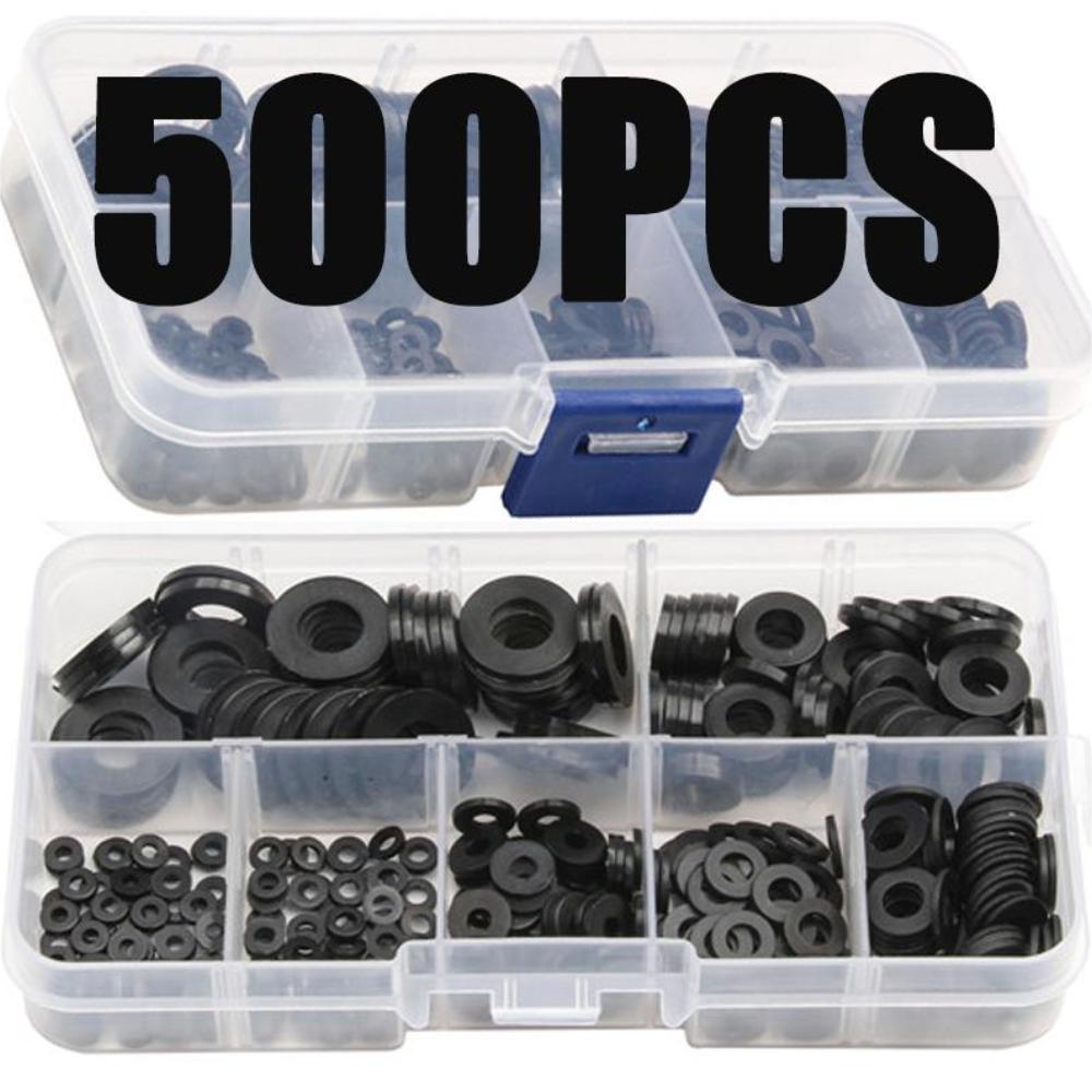 TEMU 500pcs Flat Washer Gasket Set, M2 M2.5 M3 M4 M5 M6 M8 Plastic Sealing, O-rings Spacer Assortment Kit Fastener