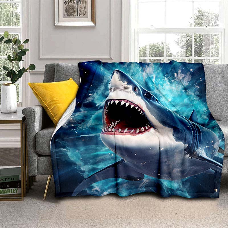 TEMU 1pc Shark Blanket Lightweight Flannel Blanket Throw Blanket For Sofa, Bed, Travel, Camping, Living Room, Office, Couch, Chair, And Bed