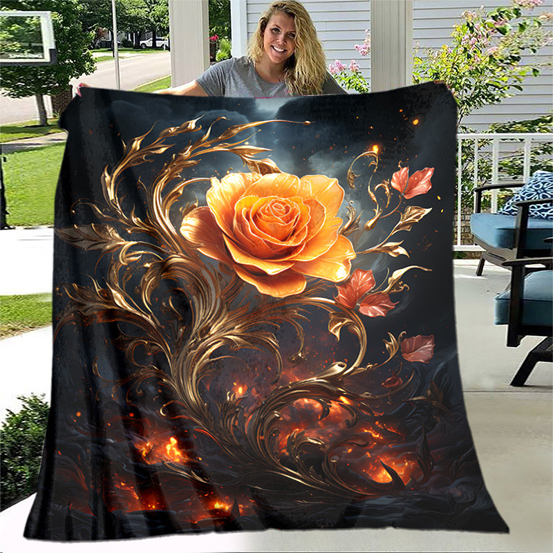 TEMU 1pc Cozy Rose Print Blanket - Lightweight Flannel Throw For Sofa, Bed, Travel, Camping, Living Room, Office, Couch, Chair, And Bed - Digital