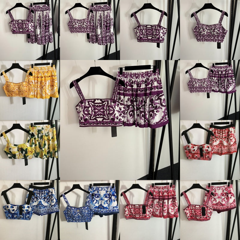 Luxury Cropped Tube Top Tank Skirt Women Designer Cropped Vest Skirts Outfits Luxury Summer Blouse Pants Set