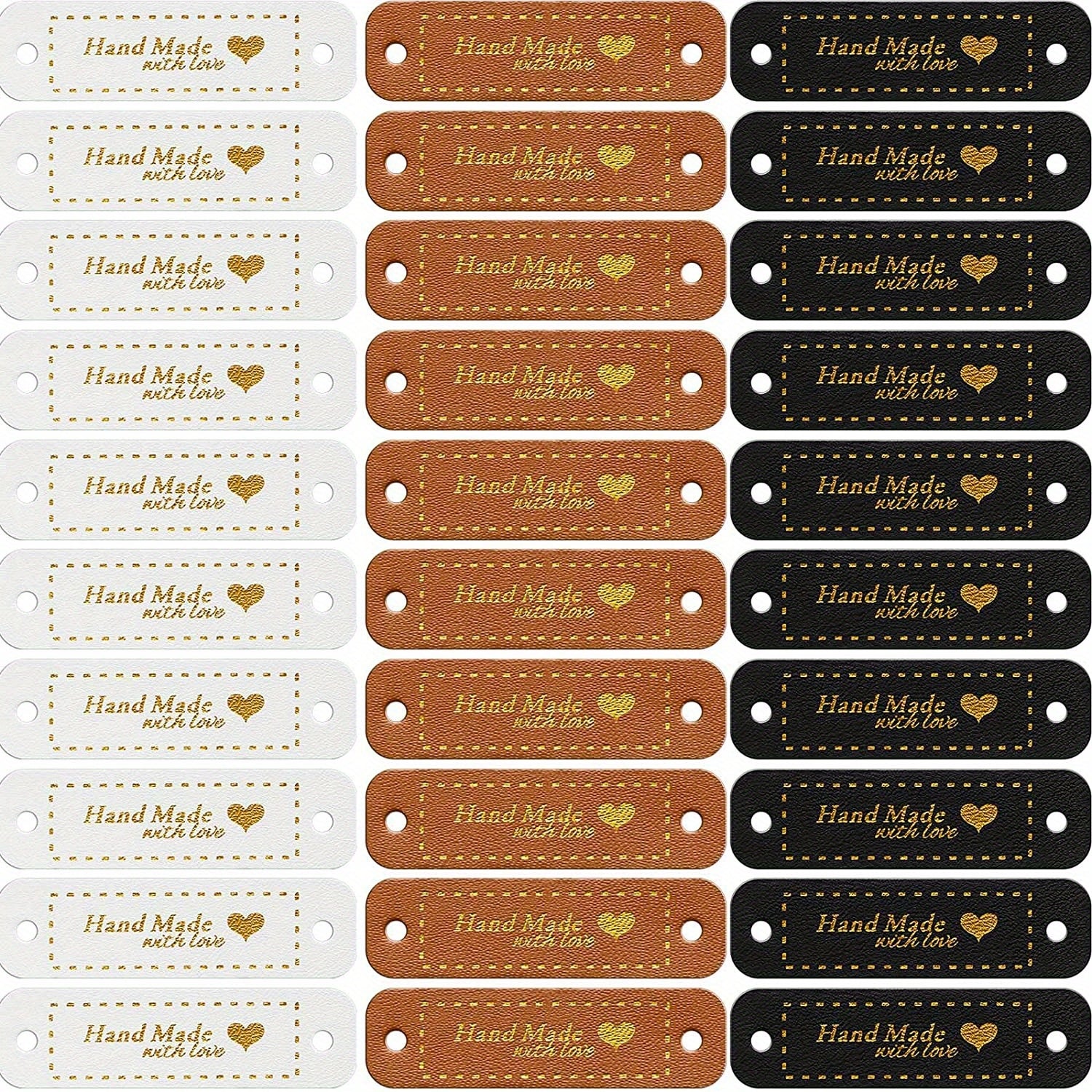 TEMU 30pcs Handmade Pu Leather Tags Pu Labels Leather Sew On Labels Knit Accessories With Holes For Diy Crafts Sewing Crochet Knitting Hats (brown,