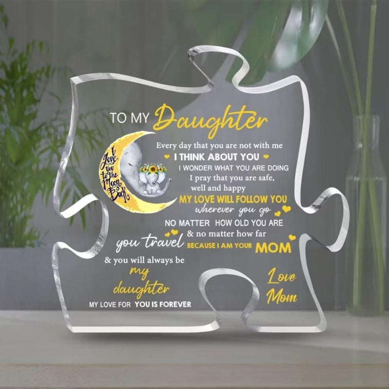 TEMU Inspirational Puzzle-shaped Acrylic Plaque - Perfect Gift For Daughter From Mom, Ideal For Graduation, Thanksgiving & Christmas, Clear, Table