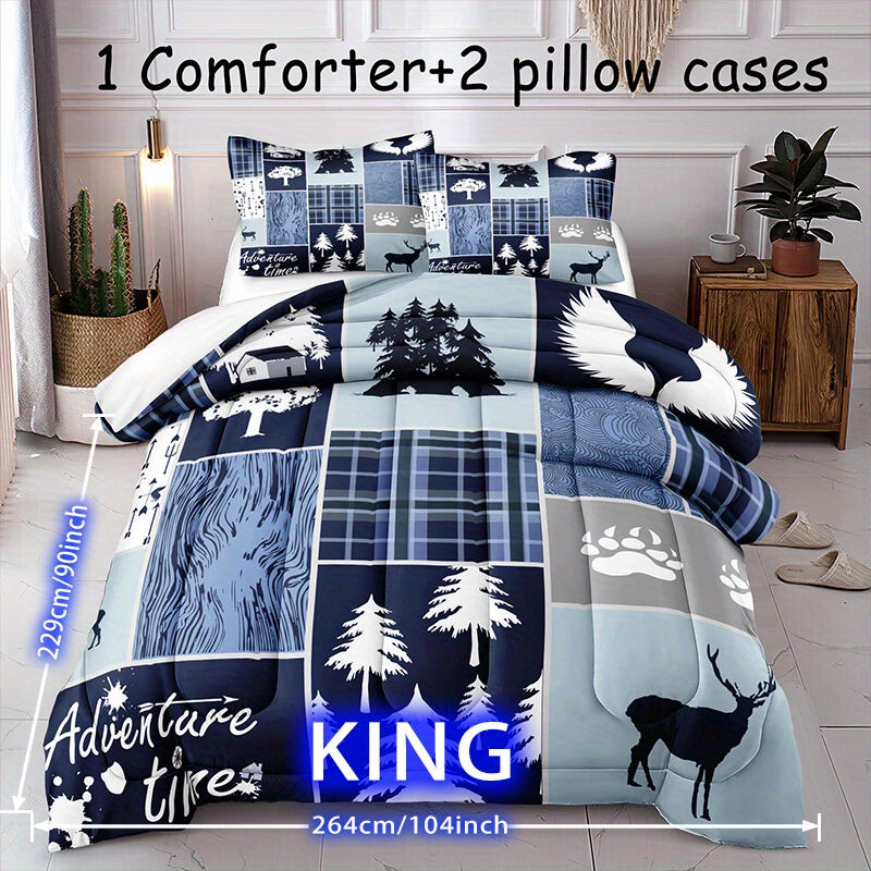 TEMU 3pcs Fashion Comforter Set, Style Forest Deer Print Bedding Set, Soft Comfortable And Skin-friendly Comforter For Bedroom, (1*comforter +